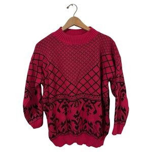 Classic essential 90s vintage Pink and Black Patterned Women's Sweater MEDIUM